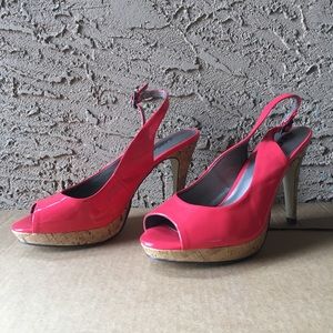 Hot Pink Slingback Peep-Toe Heels 4.25”